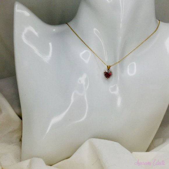 10k Ruby Heart & Diamond Pendant - 1/4ct Diamonds - Great Birthstone Gift! - Picture 3 of 5